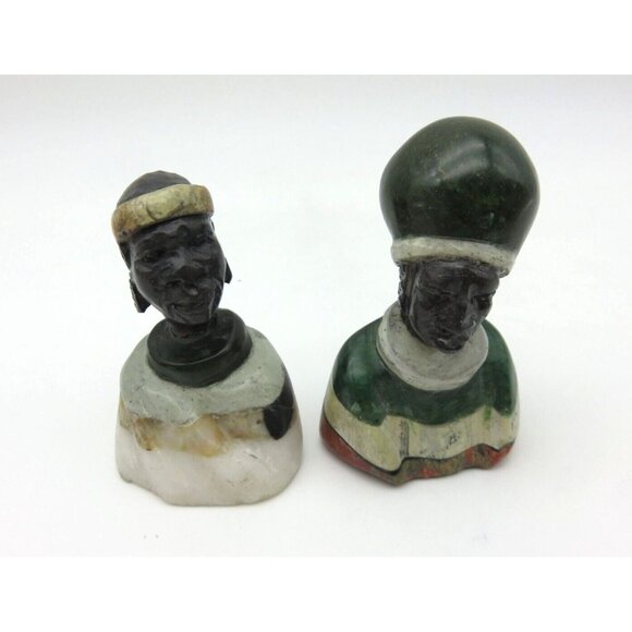 Small Stone Bust Set Colourful Hand Carved in Zimbabwe Africa 3.5" and 2.7" Tall - Picture 6 of 8
